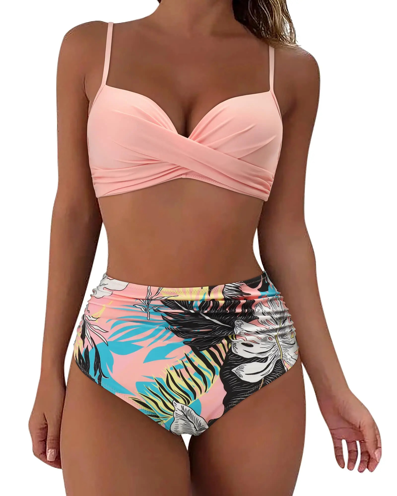 Vintage high waisted bikini 2023 womens push up swimsuit printed beach wear summer 250321
