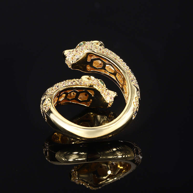 2024 New Zhuangsheng Jewelry Leopard Ring Fashion Personality Exaggerated Diamond Set