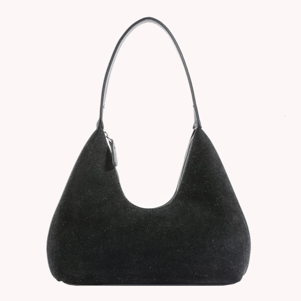 Women Suede Underarm Bag Solid Color Shoulder Bag Zipper Closure Retro Handbag Trendy Hobo Bag for Work Travel 250324