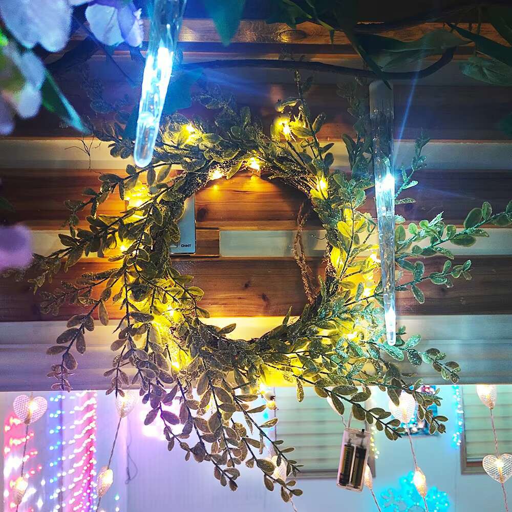 LED leaf wer wreath battery operation copper wire fairy string lights wedding party decoration
