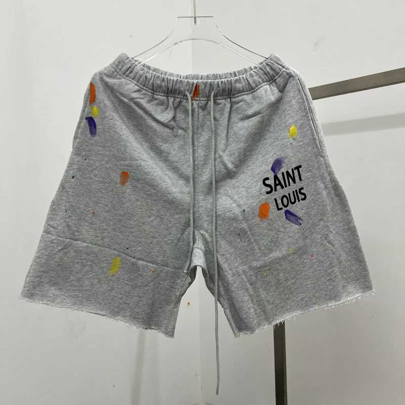 Men's Shorts Mens summer casual splash ink graffiti street fashion cotton gray pants tassel design washing z250325