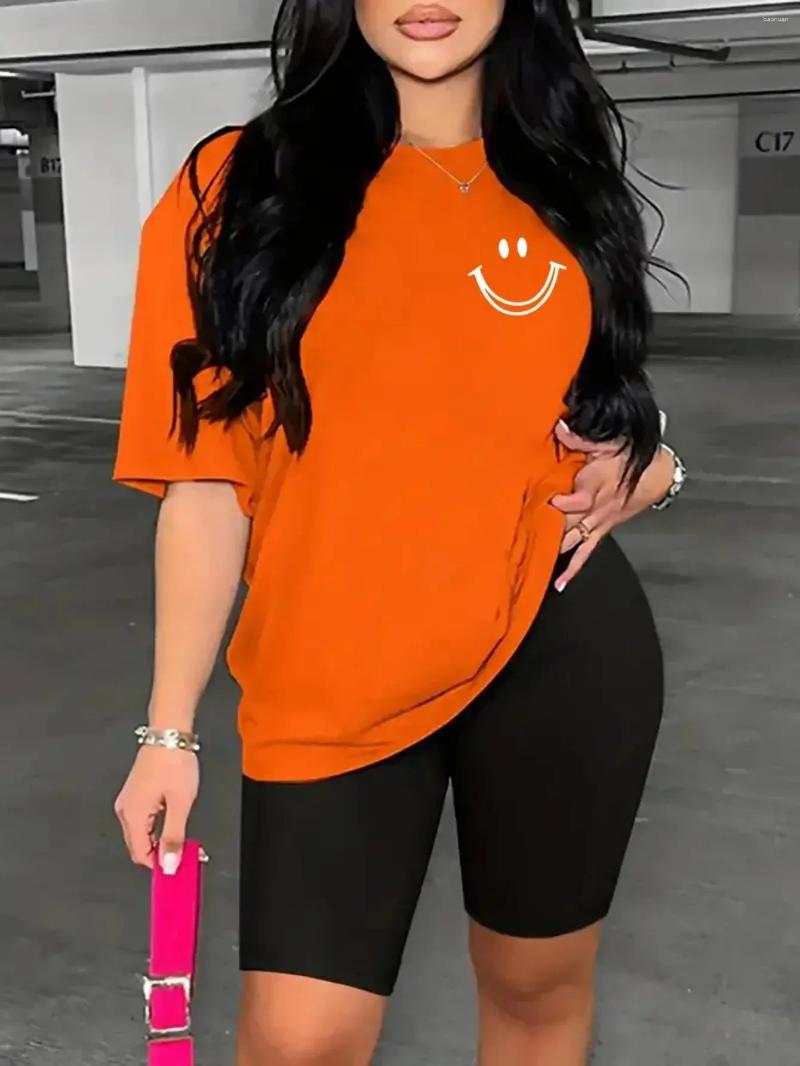 Womens Tracksuits Summer Casual Loose Fit Large Size Letter Print Round Neck Short Sleeved T-shirt Shorts Two-piece Set