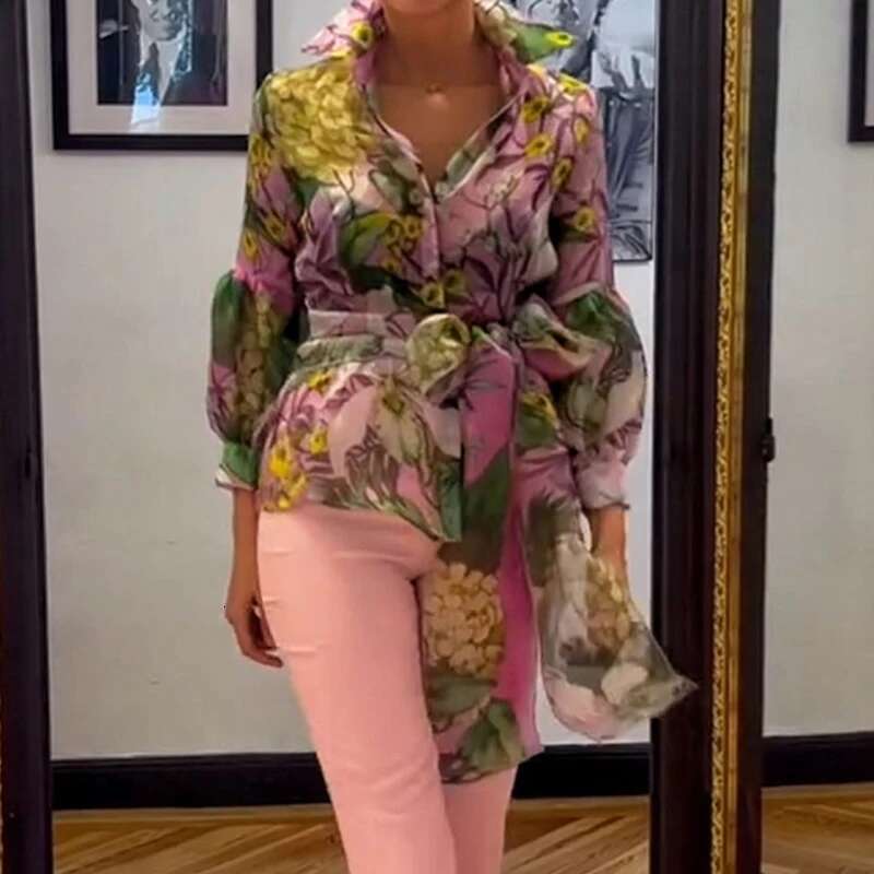 Women Lapel Long Sleeved Shirt And A-E Skirt Suit Casual Commuting Slim Outfits New Spring Elegant Pattern Printed Party Set