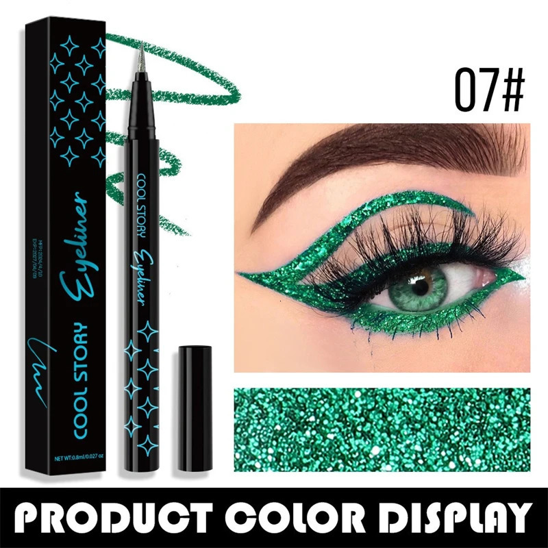 7Colors Glitter Eyeliner Long Lasting Eyeshadow Eyeliner Waterproof Liquid Eyeliner Non-smudge Holiday Parties Makeup Cosmetics 250324