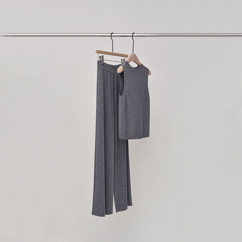 Pinrong Slimming Suit Women's Yangtze Pure Wool Sweater Vest Sleeveless Loose Length High Waist Straight Wide Leg Pants