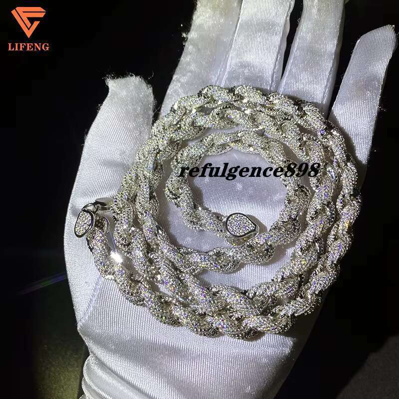 Custom 8mm DVVS Moissanite Dia Sterg Sier White Gold Plated Rope Chain Fine Jewelry Necklace for Women