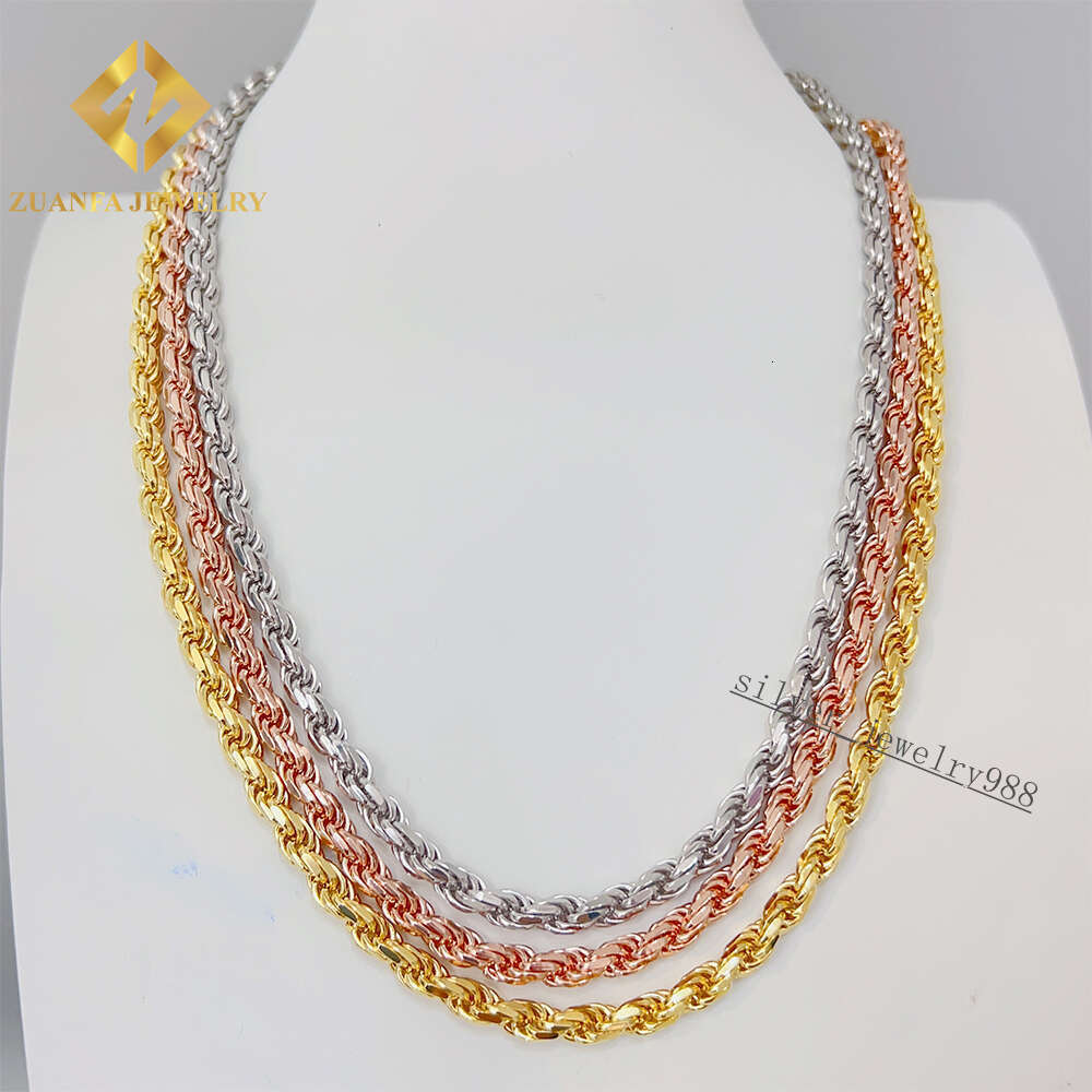 Mens Italian Heavy Chain 925 Sterling Silver Moissanite Diamond Cut 6mm Width Rope Chain Necklace for Men