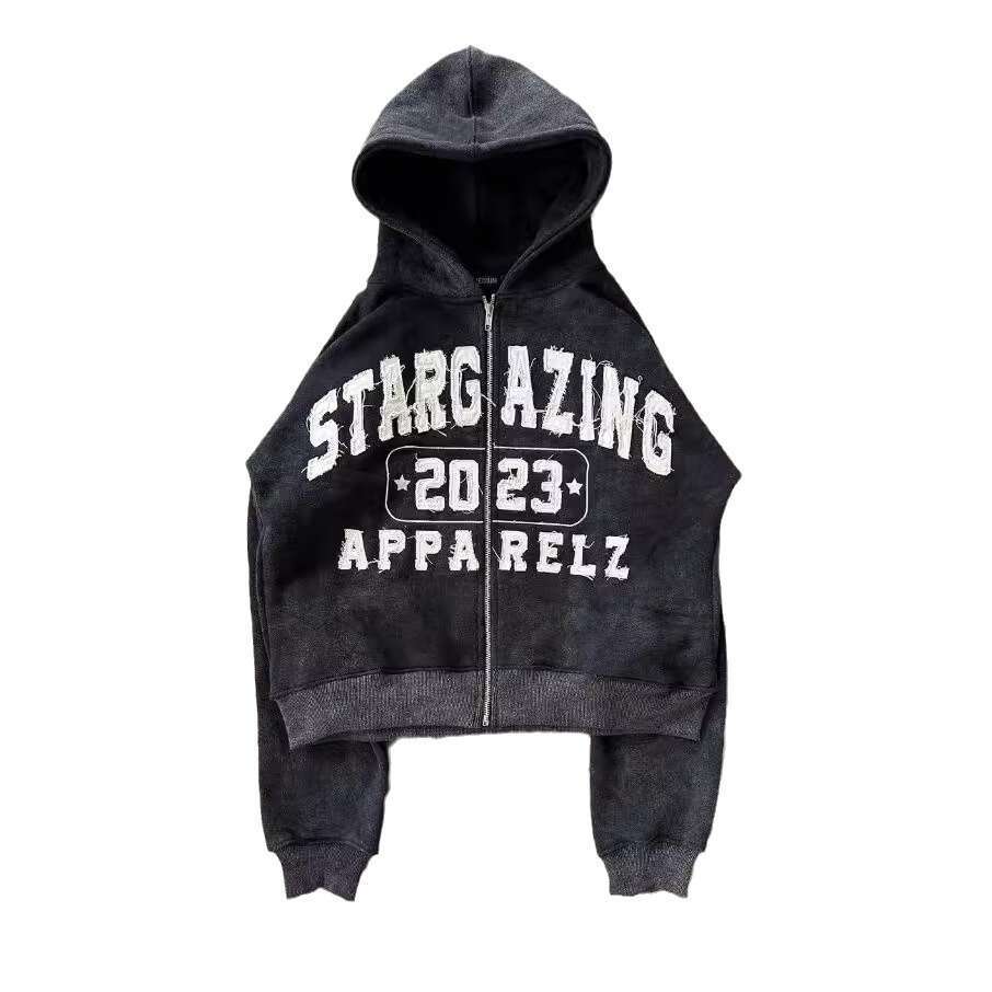 fashion letter embroidery loose sweatshirt cardigan hooded unisex top gift for man