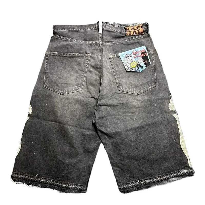 Bone Embroidered Retro Casual Cowboy Shorts Summer Outdoor Pants 2025 European and American Street Y2K Men and WomenT250324