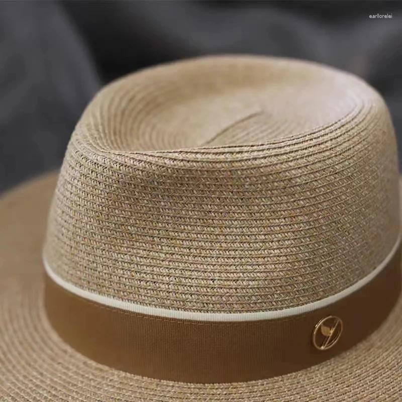 Berets Natural Panama Soft Shaped Straw Hat Summer Women/Men Wide Brim Beach Sun Cap UV Protection Fedora Birthday Gift