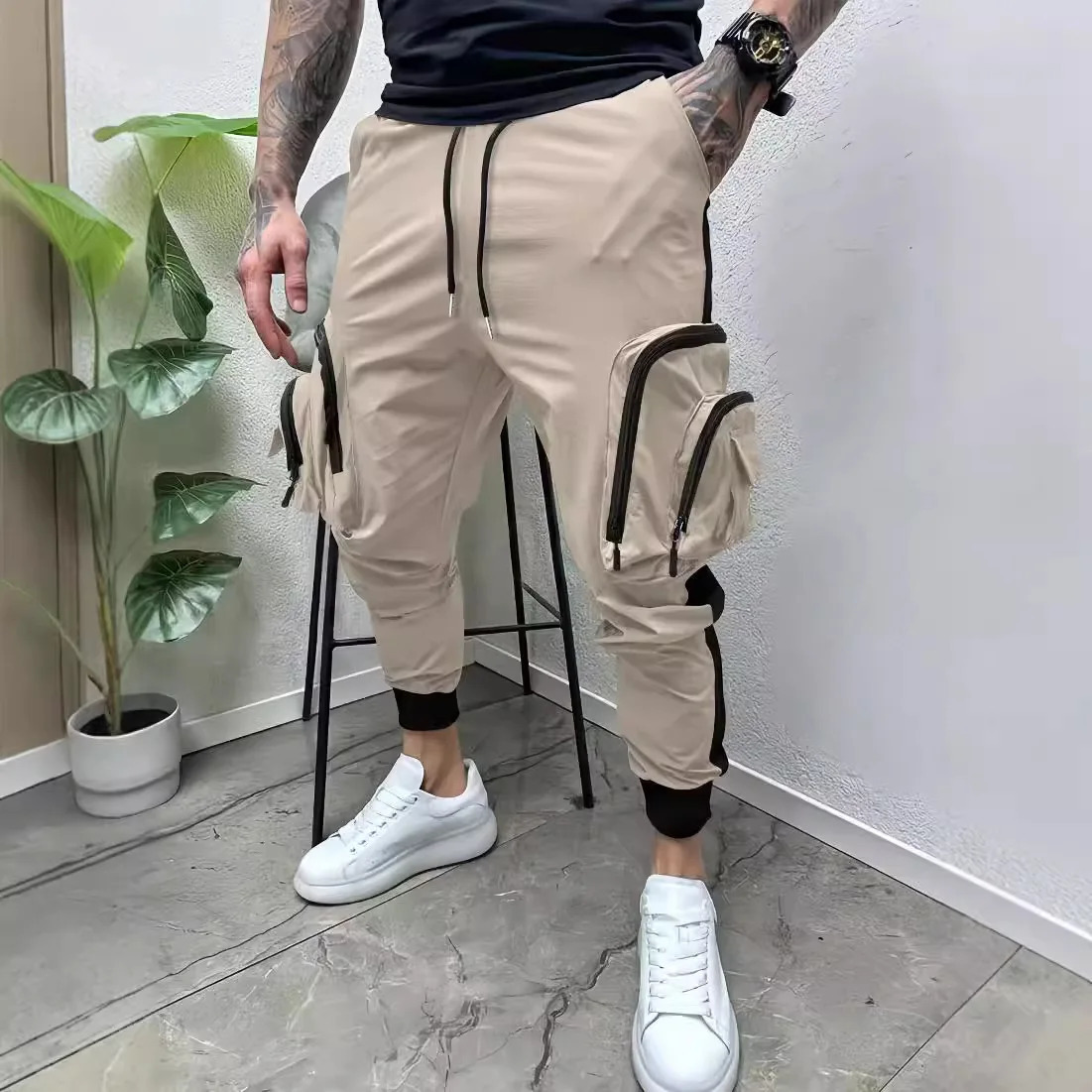 Mens spring and autumn casual super fashionable multi pocket loose ammonia pants 250322