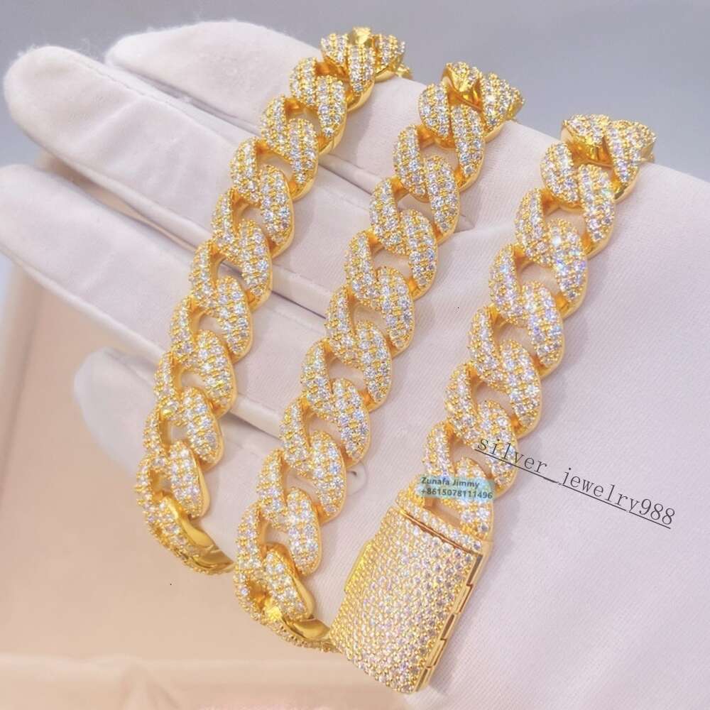 Pass Diamond Tester Shining Iced Out Tight 12mm Two Row Vvs1 Moissanite Chocker Cuban Chain Necklace