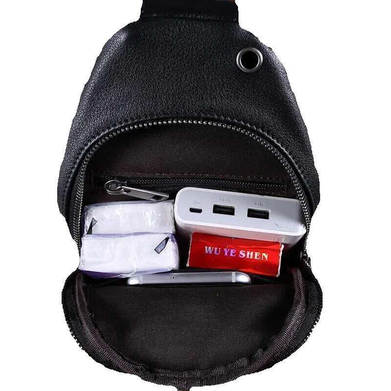 Men's Leather Chest Bun Head Layer Real Cowhide Crossbody Casual Retro Youth All-In-One Shoulder Classic Men's Bag