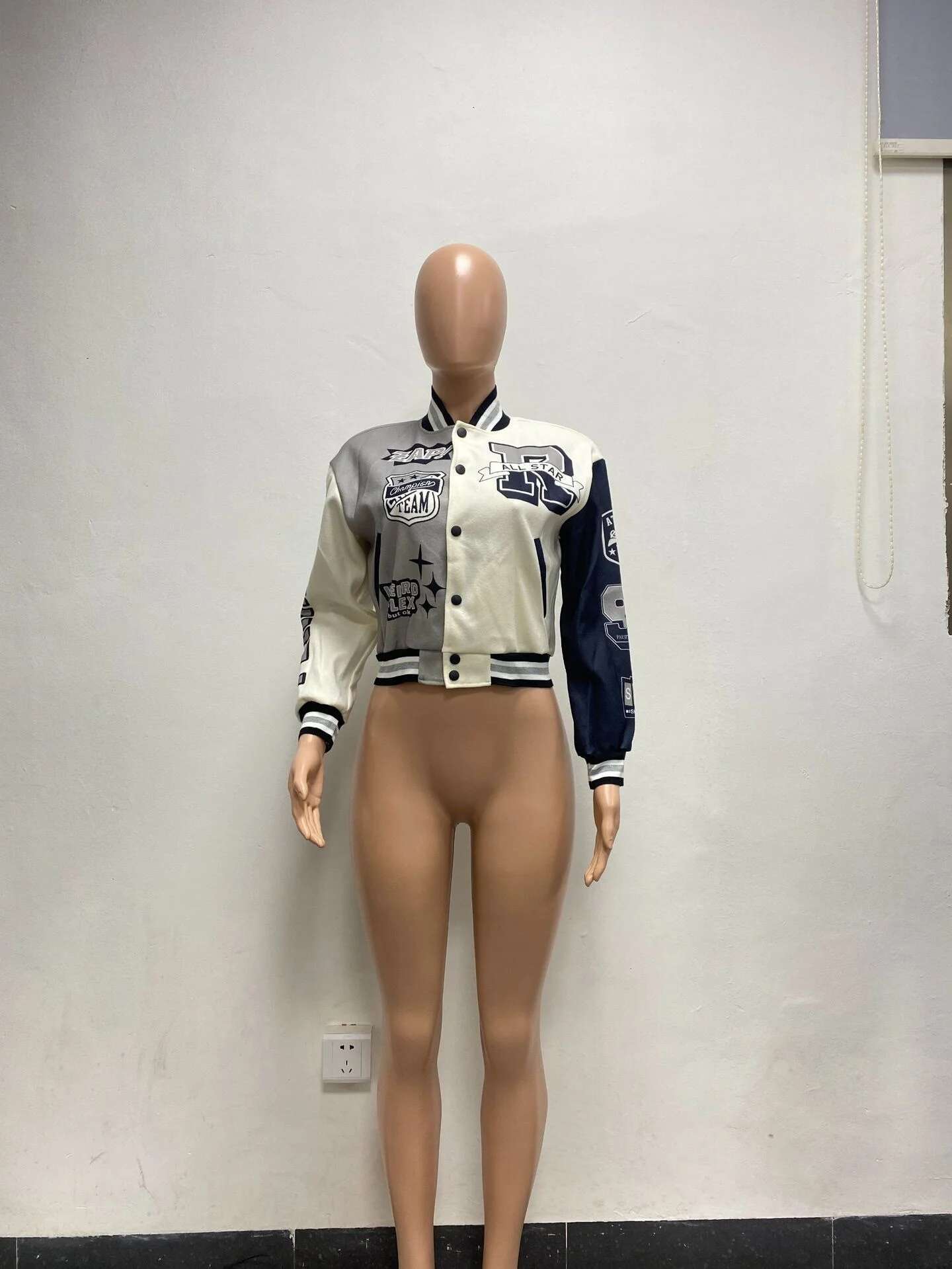 Varsity Jacket For Women Fall Winter Print Patchwork Long Sleeve Buttons Streetwear Racing Bomber Jackets Top Y2k