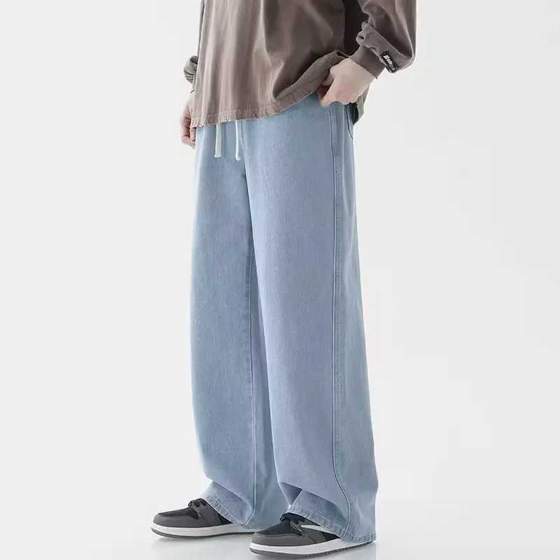 New 2025 Hot Selling Korean Mens Loose Straight Casual Long Denim Classic Mens Straight Leg High Street Denim Wide Leg Pants M250610