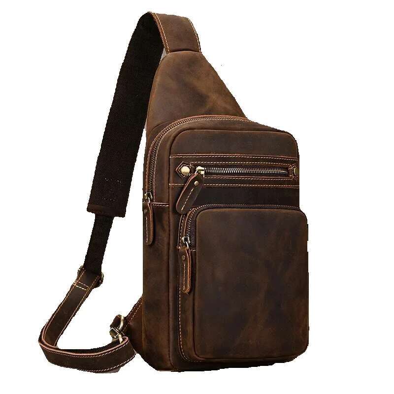 Newsbirds High Quality Big Real Cowhide Bags Crazy Horse Leather Men's Sg Bag Chest Pack For Man Male