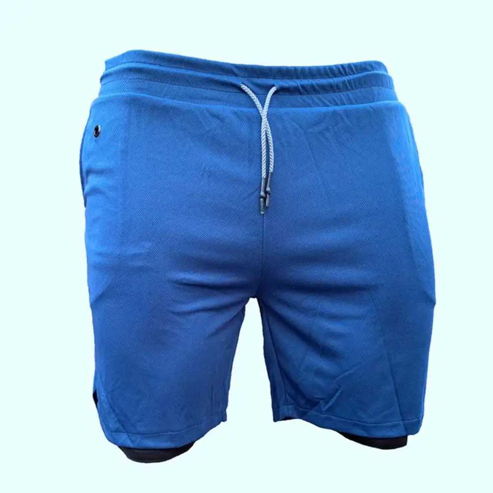Running shorts double layered fake two-piece mens shorts drawstring gym shorts fitness mens jogging shorts W250324