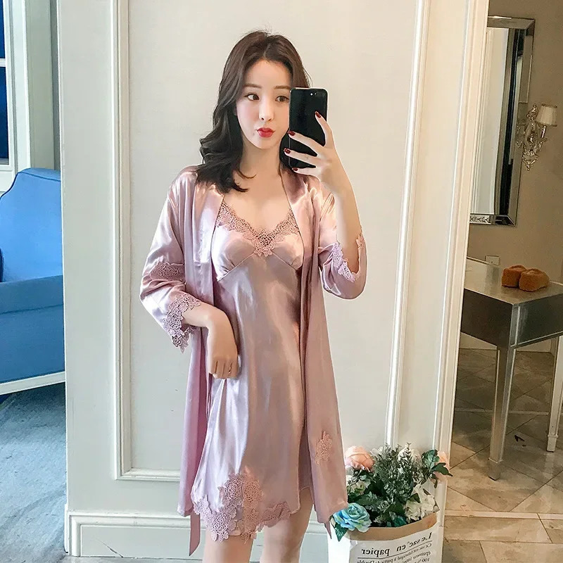 5PCS Pajamas for Women Summer Ice Silk Sexy Adult Long-sleeved Thin Womens Nightgown Five-piece Suit Multi-color Fucking 250321