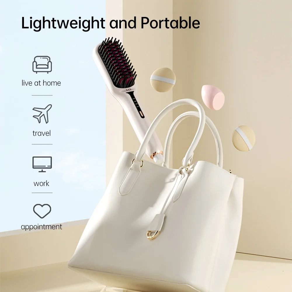 Hair Straightening Brush Negative Ion 2 In 1 Hair Straightener Heating Comb Multifunctional Hair Curler Curling Iron Stying Tool 250324