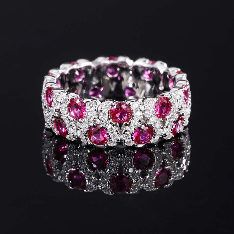 Zhuangsheng Jewelry S Full body Sier Simulation Red Treasure Handmade Dia Set Ring with Closed End