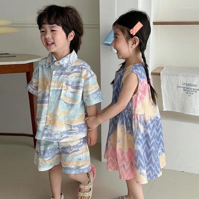 Clothing Sets MILANCEL Brother And Sister Outfit Childrens Summer Shirt Set 1-8Y Boys Beach Clothes Loose Casual 2Pcs Suit Girls Vest S2548