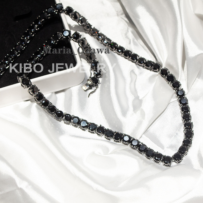 Coutom 4mm 6mm 8mm Iced Out Tennis Chain Necklace 925 Sterling Silver Diamond Black Moissanite Tennis Chain