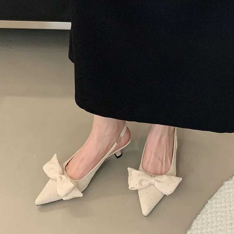 Green Fem Low Heel Footwear Shallow Wen -Knot Fashion Pointed Toe Ladies Heeled Sandals Pumps hot Shoes Z250325