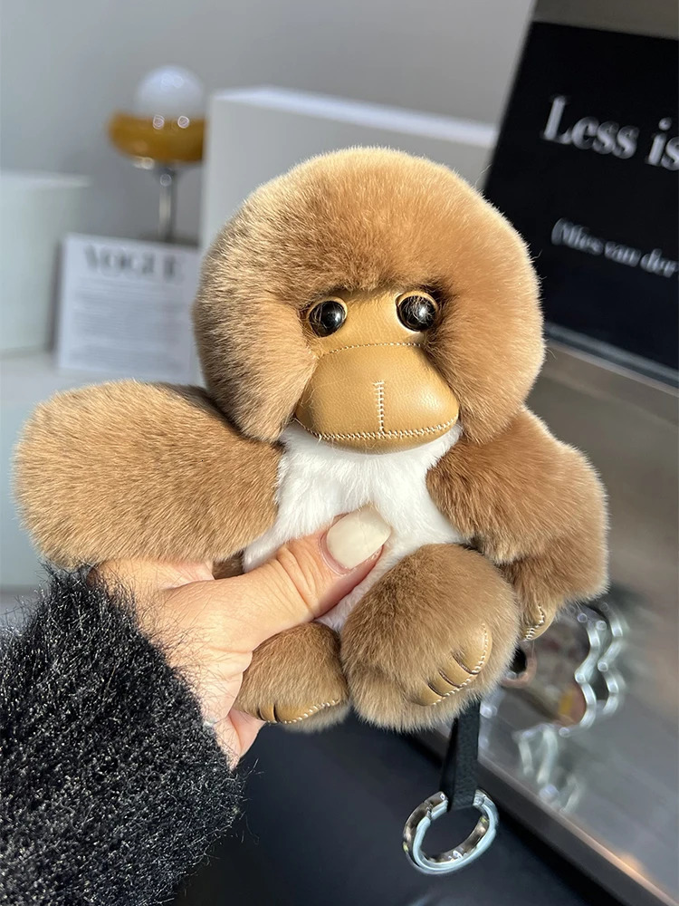 14CM Lucky Little Monkey Cute Rex Rabbit Hair Long Arm Monkey Car Keychain Pendant Cute Pompom Plush Doll Bookbag Pendant Gift 250322