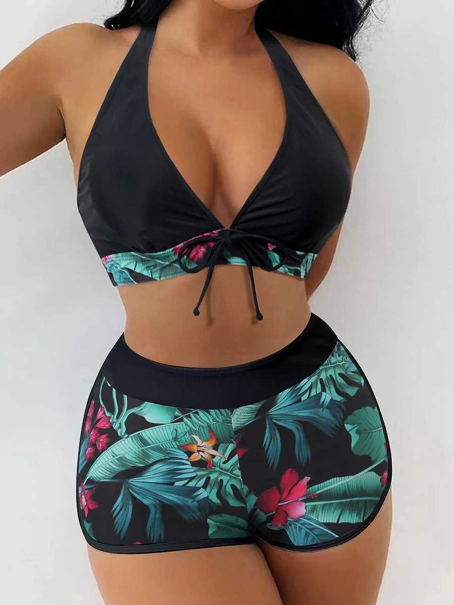 2024 Hanger Bikini Set Short Swimsuit Womens High Waist Swimsuit Fa Printed Swimsuit Beach WearXJ250324