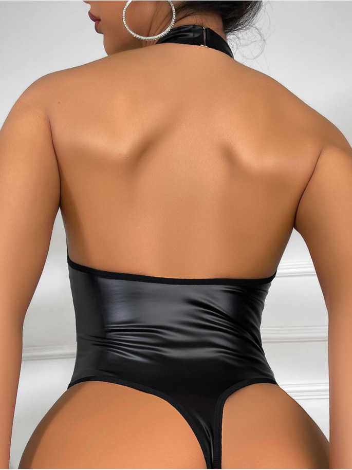 sexy lingerie, tight fitting mirror one-piece leather jacket, lacquered sexy suit, role-playing 250315