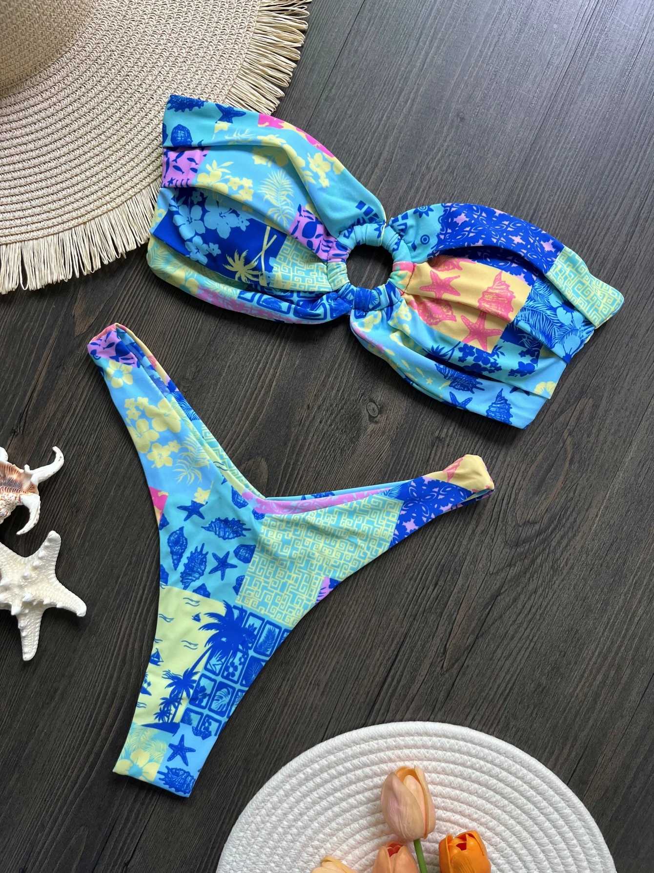 Sexy color printed Bandeau bikini Fa swimsuit womens swimsuit two-piece bikini swimsuit bathroom swimsuitXJ250324