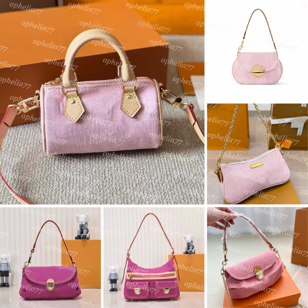 pink jean bag Luxury designer pink denim nano shoulder Hobo Crossbody Bag handle shopping cluth Drawstring Bucket Tote Pochette purse Underarm Handbag With Strap 1