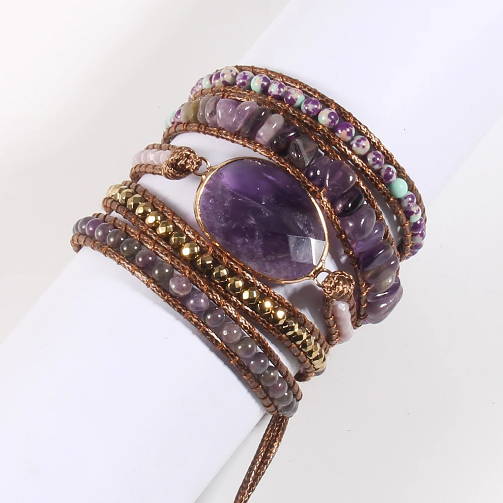 Fashion Handma Bohemian Jewelry Boho Bracelet Mixed Natural Stones Charm 5 Strands Wrap Bracelets Gift 250318