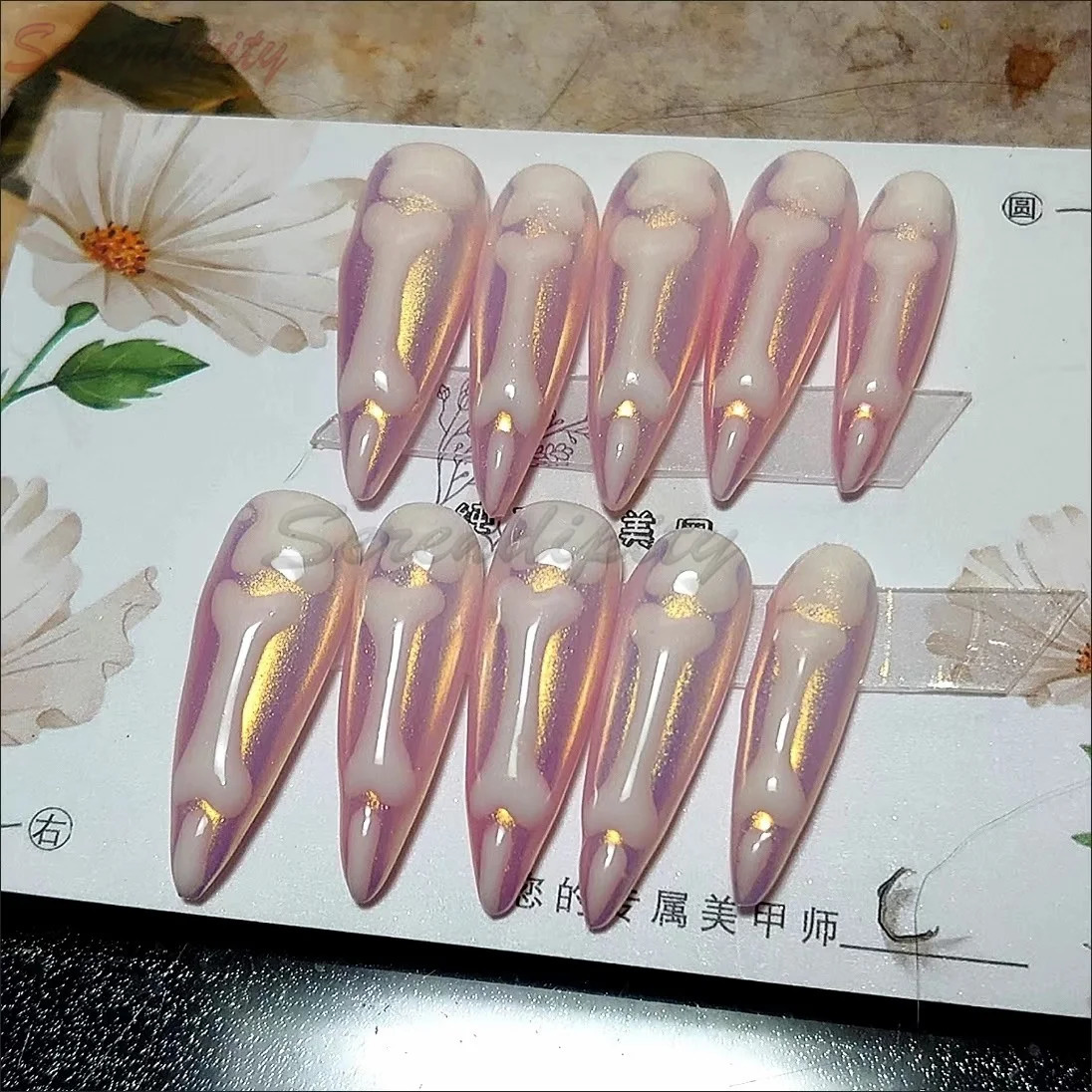 10 Halloween Night Lights Gothic Bone Press Nail Gloss Long Almond shaped Nails Sweet Cool Full Cover 250324