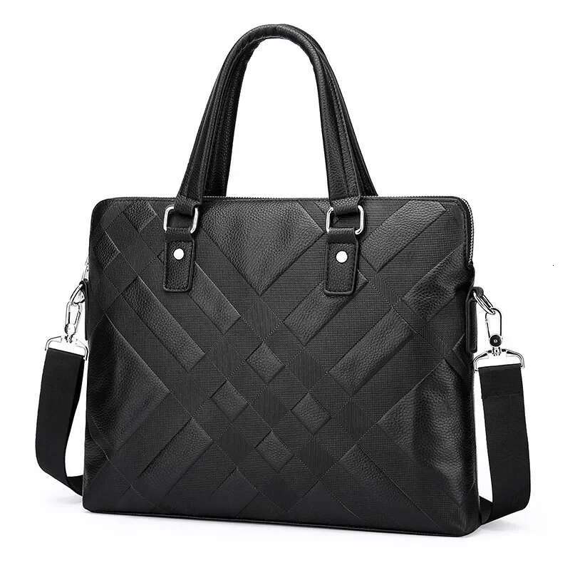 New Striped Laptop Bags Cow Genuine Real Leather Men's Briefcase Brand Male Handbags Messenger 14 Inch Computer Bag