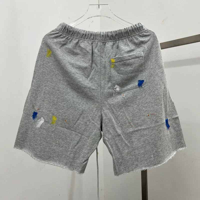 Men's Shorts Mens summer casual splash ink graffiti street fashion cotton gray pants tassel design washing z250325