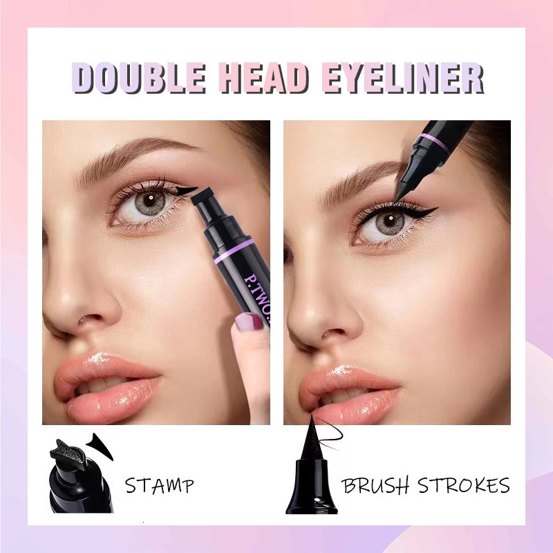 PTWOP 2 PcsBox Black Eyeliner Liquid Pencil Cat Eye Wings Eyeliner Stamp Waterproof Quick Drying Long Lasting for Eye Makeups 250324