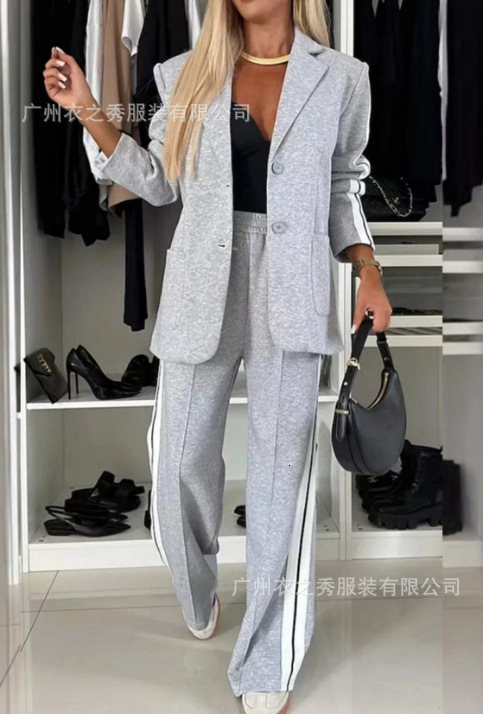 2024 Autumn Fashion Autumn/Winter Women's Splicing Long Sleeve Collar Casual Suit Two Piece Set