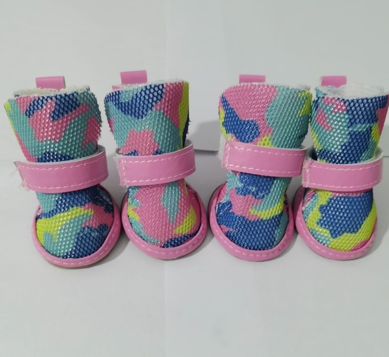 Summer Dog Shoes Mesh Magic Tape Camouflage Color Soft Sole Anti Slip Breathable Fashionable Pet , French Bulldog, Pomeranian Small And Medium-sized D