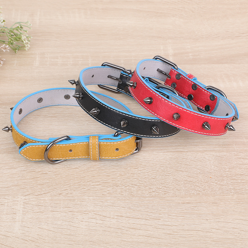 New customized models PU pet collar soft double-layer design rivets decoration fashionable and beautiful cats and dogs common