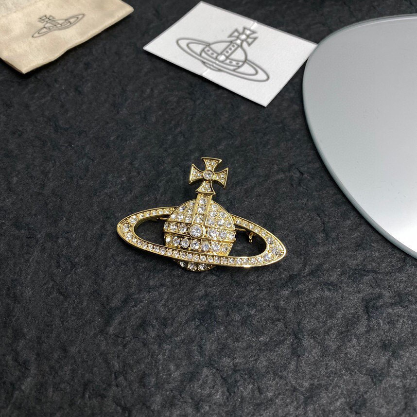 Designer Viviennen West Wood Western Empress Dowagers Niche Style Inlaid with Sparkling Diamonds Saturn Brooch Planet Elements Versatile Suit Woolen Clothing Acc