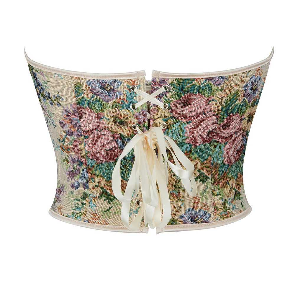 Floral corset vintage Bustier top medieval shoulder Korset Basque W250325