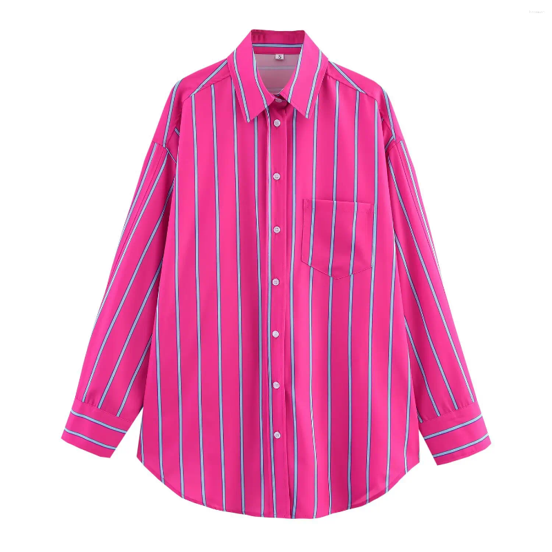 Womens Blouses ZBZA Oversized Striped Shirt Lapel Long Sleeve Single Breasted Front Pocket Top Spring And Summer Casual Chic