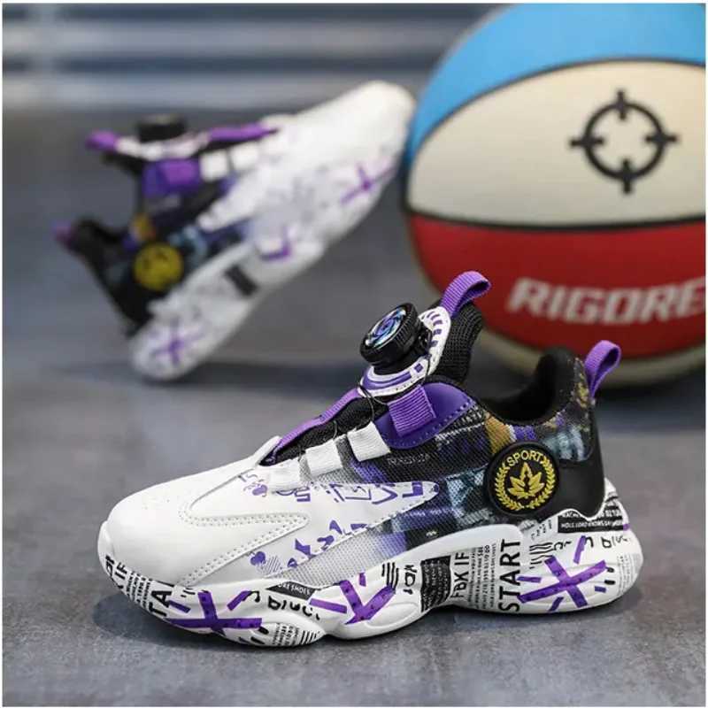 2025 New Childrens Rotating Buckle Mesh Surface Leisure Sports Basketball Shoes Childrens Sports Shoes W250324