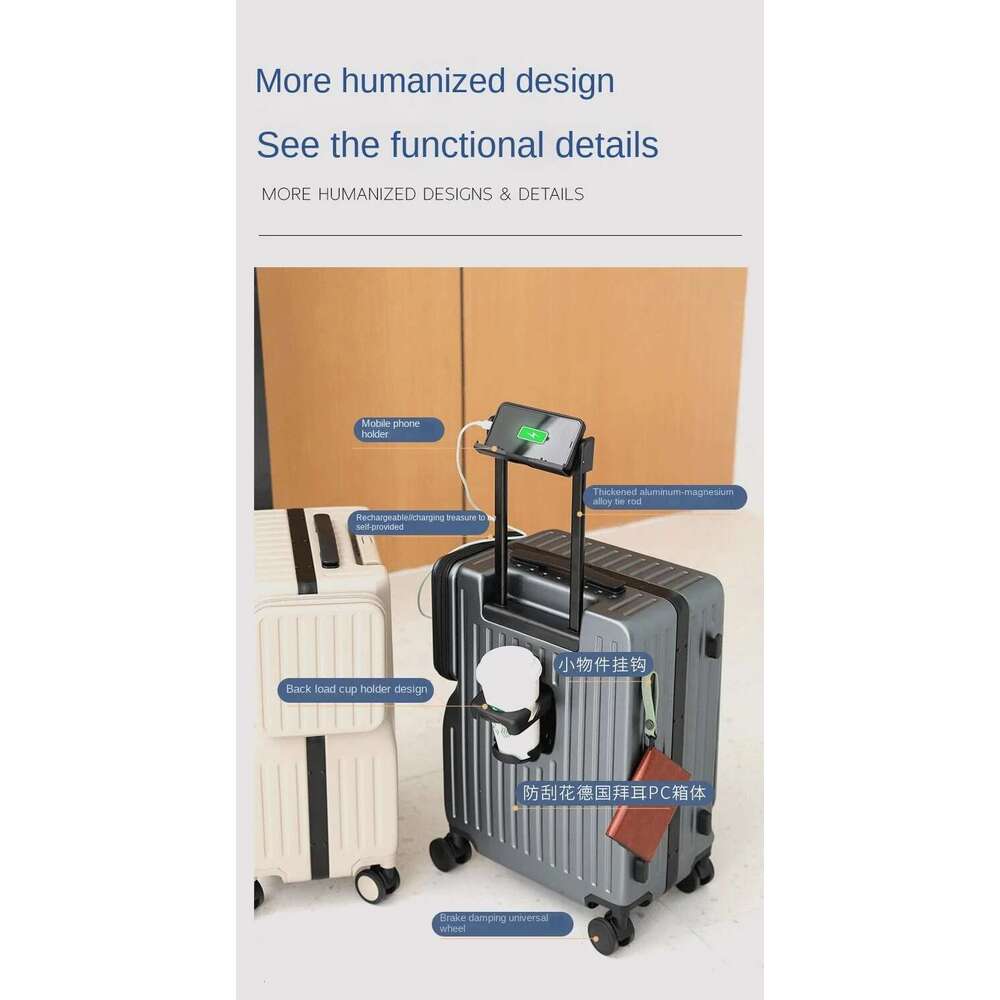 Multifunctional Carry on Suitcase Front Opening Laptop Boarding USB Charging Trolley Case 20 Inch ABS + PC Travel Lage