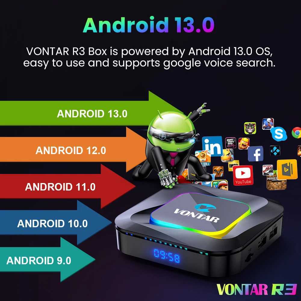 VONTAR R3 TV box Android 13 Rockchip RK3528 quad core Cortex A53 supports 8K video BT Wifi6 Google voice media player set-top box X250325