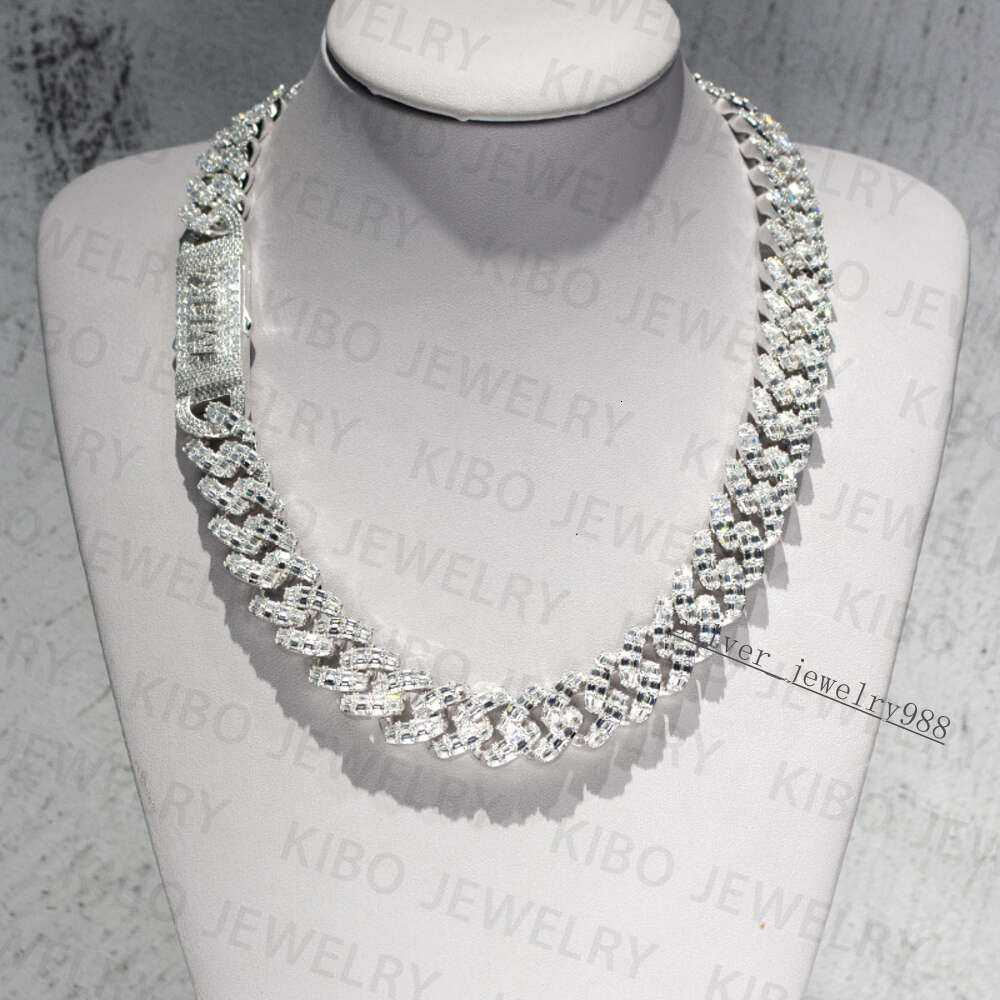 Iced Out for Mens Necklace Silver Chains Baguette Cut Moissanite Diamond 18mm Vvs Moissanite Cuban Link Chain