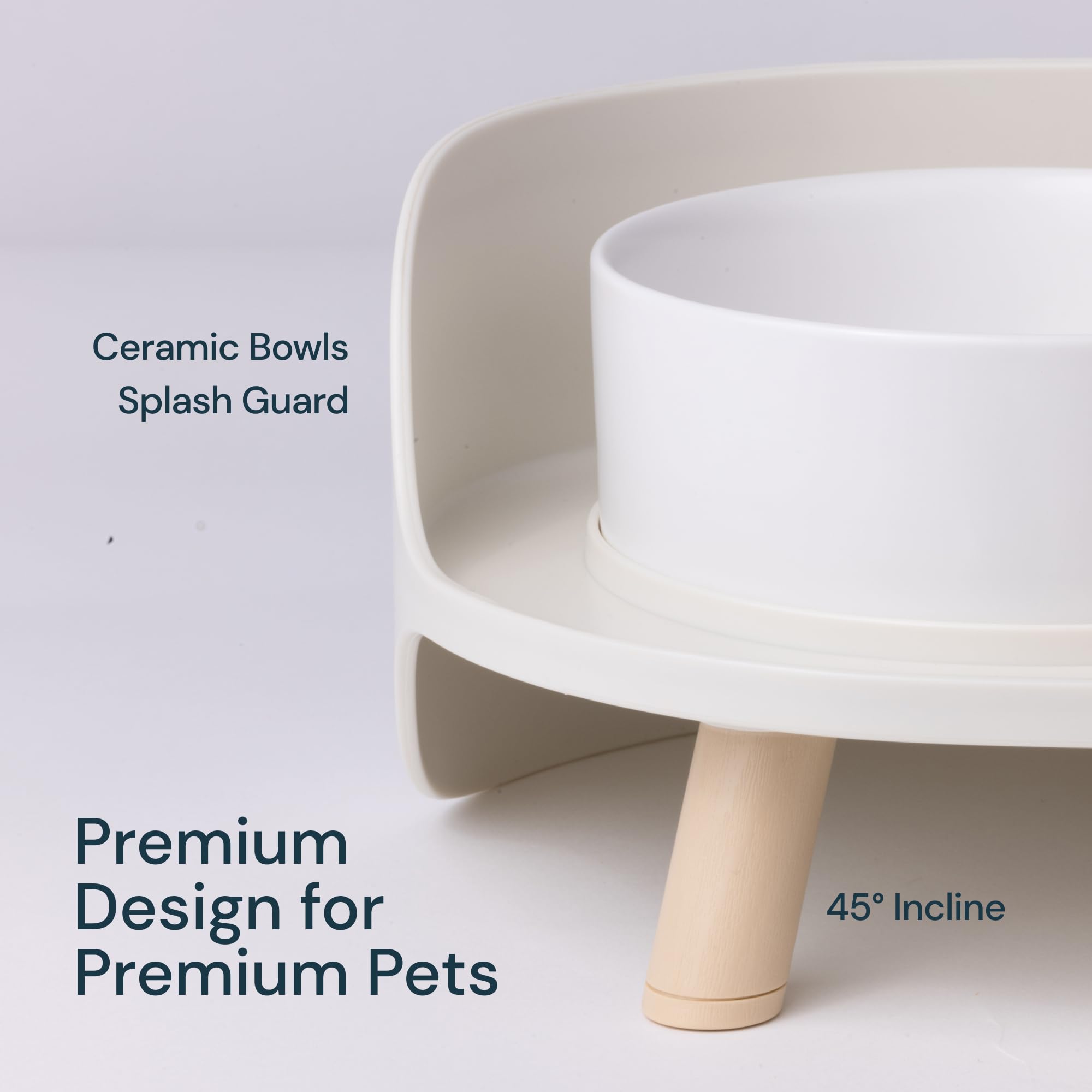 Raised Ceramic Dog Bowl Set with Splash Guard Ribbon Ideal for Small Dogs & Cats