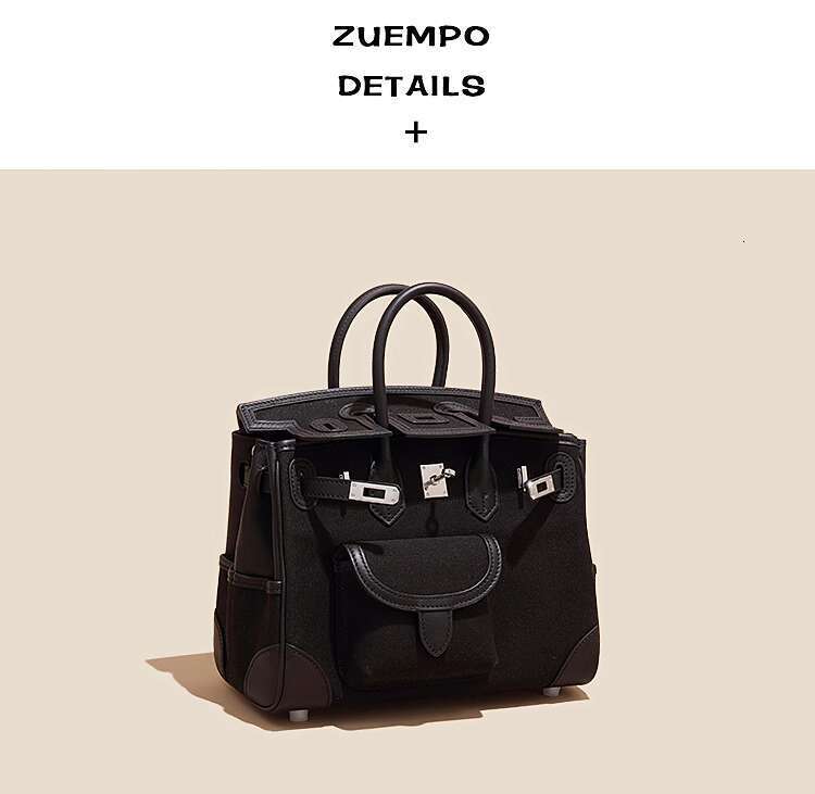 Women's Bags Small niche design cargo bag women's canvas patchwork color genuine leather 25cm handle handbag