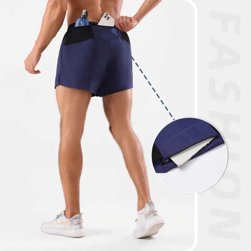 Mens running shorts quick drying moisture double-layer professional marathon fitness training trunk W250324